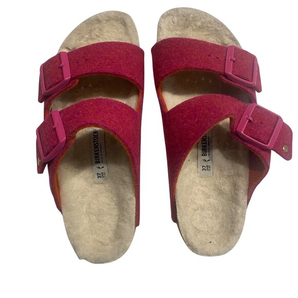 Birkenstock Shoes - Birkenstock 37 US 6 Pink Wool Felt Sandals With Dual Adjustable Straps & Cork So